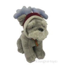 Peluche Chien Avec Chapeau De Noël Gris